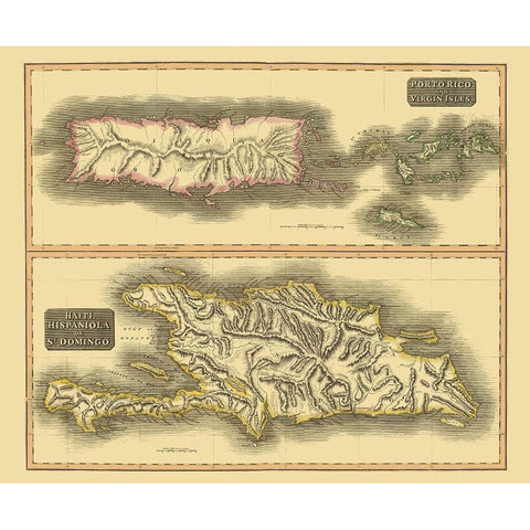 Hispaniola Virgin Islands Puerto Rico Gold Ornate Wood Framed Art Print with Double Matting by Thomson