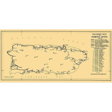 Railroads Caribbean Puerto Rico Black Modern Wood Framed Art Print by Dept of Commerce