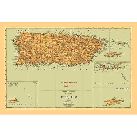 Caribbean Puerto Rico - Rand McNally 1921 Black Modern Wood Framed Art Print by Rand McNally