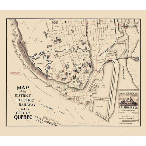 Quebec Electric Railway Canada - 1896 White Modern Wood Framed Art Print by Unknown