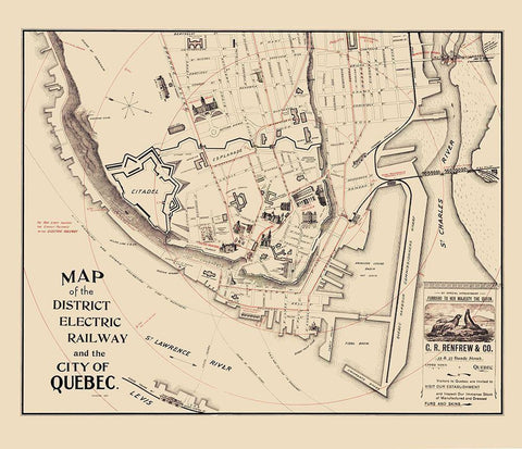 Quebec Electric Railway Canada - 1896 Black Ornate Wood Framed Art Print with Double Matting by Unknown