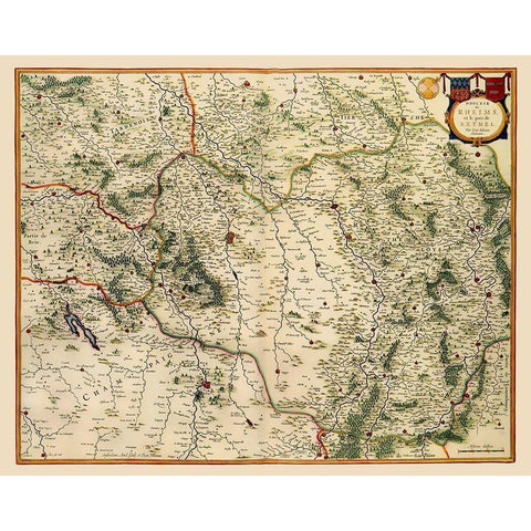 Reims Region France - Blaeu 1635 Black Modern Wood Framed Art Print by Blaeu