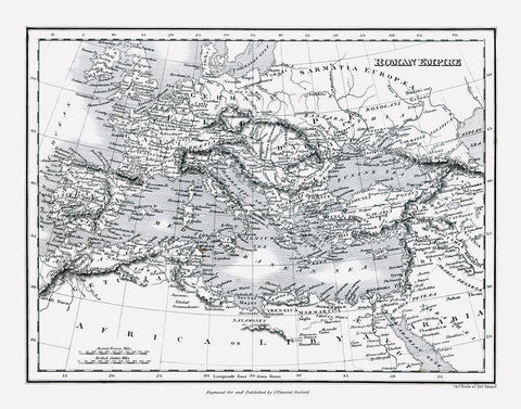 Europe Roman Empire - Oxford 1828 Black Ornate Wood Framed Art Print with Double Matting by Oxford