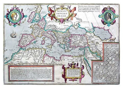Europe Roman Empire - Ortelius 1570 White Modern Wood Framed Art Print with Double Matting by Ortelius