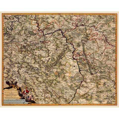Rhine Region Germany - Visscher 1681 White Modern Wood Framed Art Print by Visscher