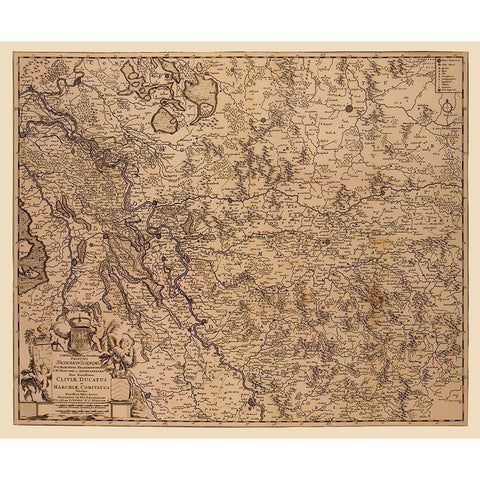 Rhine River Valley Germany - De Wit 1690 Black Modern Wood Framed Art Print by De Wit