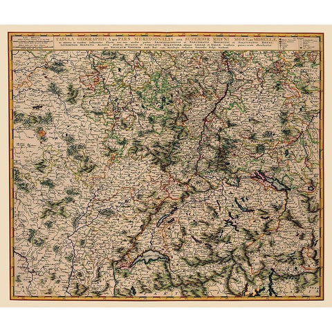 Moselle River Basins Germany France Luxembourg Gold Ornate Wood Framed Art Print with Double Matting by Visscher
