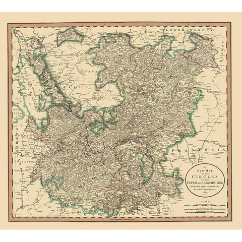 Upper Lower Rhine Germany - Cary 1835 White Modern Wood Framed Art Print by Cary