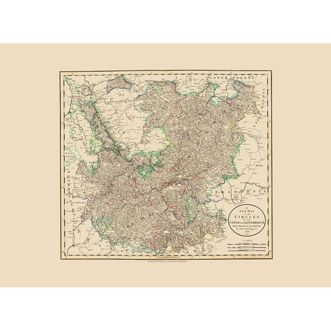 Upper Lower Rhine Germany - Cary 1799 Gold Ornate Wood Framed Art Print with Double Matting by Cary