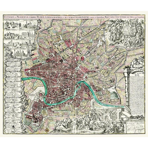 Rome Italy Panoramic - 1745 Black Modern Wood Framed Art Print with Double Matting by Unknown