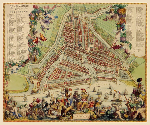 Rotterdam Panoramic Netherlands - Schoonebeek 1689 Black Ornate Wood Framed Art Print with Double Matting by Schoonebeek