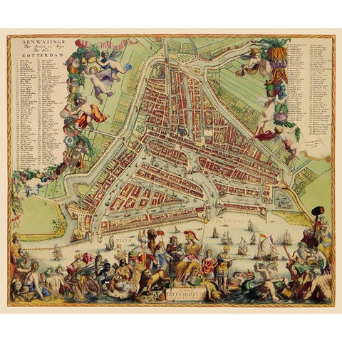 Rotterdam Panoramic Netherlands - Schoonebeek 1689 Gold Ornate Wood Framed Art Print with Double Matting by Schoonebeek