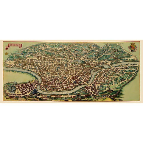 Rome Panoramic Italy - Mortier 1704 White Modern Wood Framed Art Print by Mortier