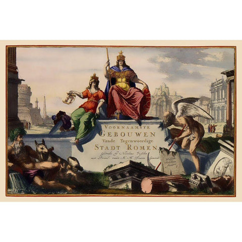 Rome Italy Title Page - Visscher 1681 Gold Ornate Wood Framed Art Print with Double Matting by Visscher