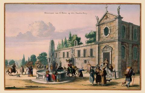 Rome Italy Picture - Visscher 1681 Black Ornate Wood Framed Art Print with Double Matting by Visscher