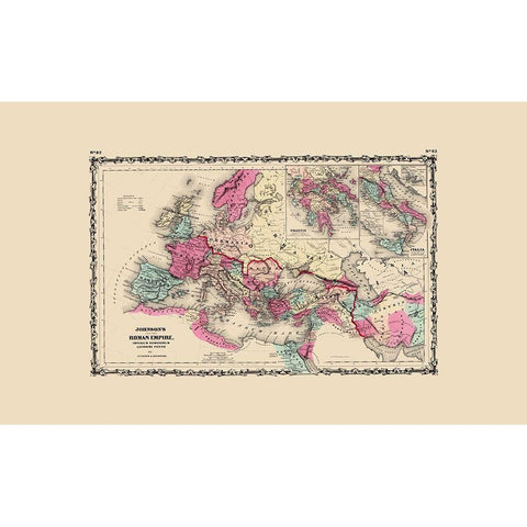 Mediterranean Roman Empire - Johnson 1860 Gold Ornate Wood Framed Art Print with Double Matting by Johnson