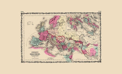 Mediterranean Roman Empire - Johnson 1860 Black Ornate Wood Framed Art Print with Double Matting by Johnson