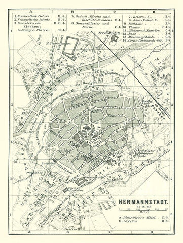 Sibiu Hermannstadt Romania - Baedeker 1896 White Modern Wood Framed Art Print with Double Matting by Baedeker