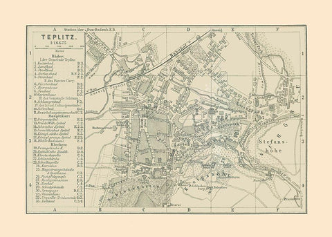 Teplitz Germany - Baedeker 1896 Black Ornate Wood Framed Art Print with Double Matting by Baedeker