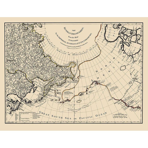 Russian Discoveries North America - Sayer 1775 Black Modern Wood Framed Art Print by Sayer