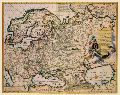 Europe Russia - Visscher 1681 White Modern Wood Framed Art Print with Double Matting by Visscher