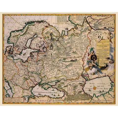 Europe Russia - Visscher 1681 Gold Ornate Wood Framed Art Print with Double Matting by Visscher