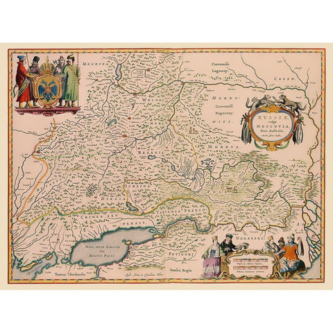 Southern Russia - Blaeu 1638 Gold Ornate Wood Framed Art Print with Double Matting by Blaeu