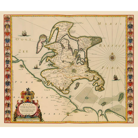 Rugia Island Germany - Blaeu 1631 White Modern Wood Framed Art Print by Blaeu