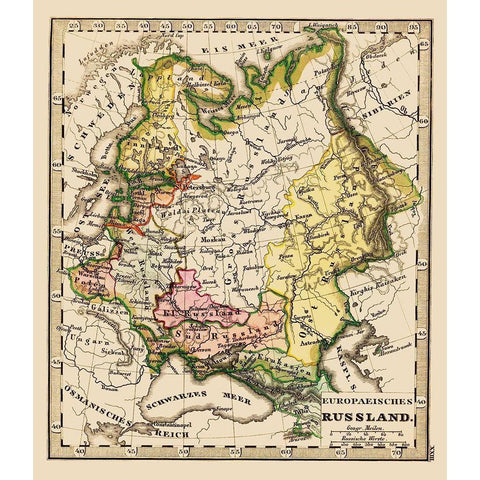 Russia Ukraine - Stieler 1852 Black Modern Wood Framed Art Print by Stieler