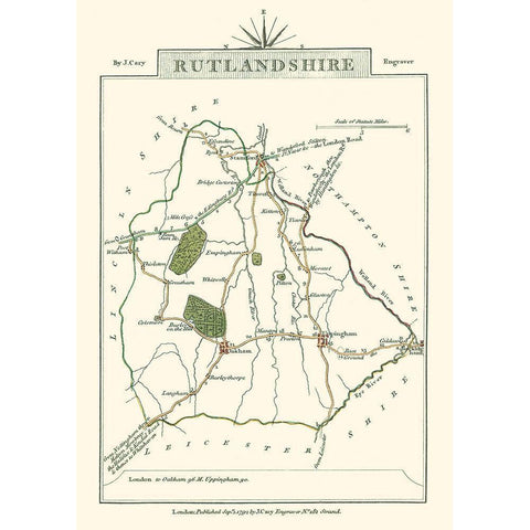 Rutlandshire County England - Cary 1792 Black Modern Wood Framed Art Print with Double Matting by Cary