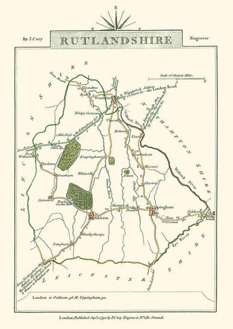 Rutlandshire County England - Cary 1792 White Modern Wood Framed Art Print with Double Matting by Cary