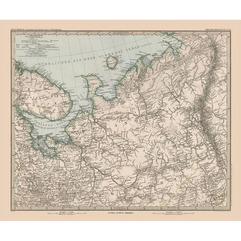 Northeast Europe Russia - Stieler 1885 Black Modern Wood Framed Art Print with Double Matting by Stieler