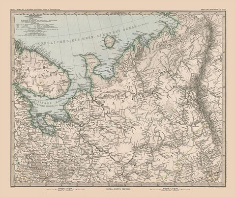 Northeast Europe Russia - Stieler 1885 Black Ornate Wood Framed Art Print with Double Matting by Stieler