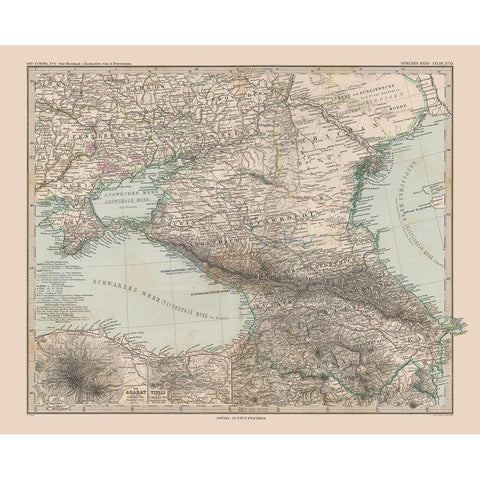 South Central Russia Europe - Stieler 1885 Black Modern Wood Framed Art Print with Double Matting by Stieler