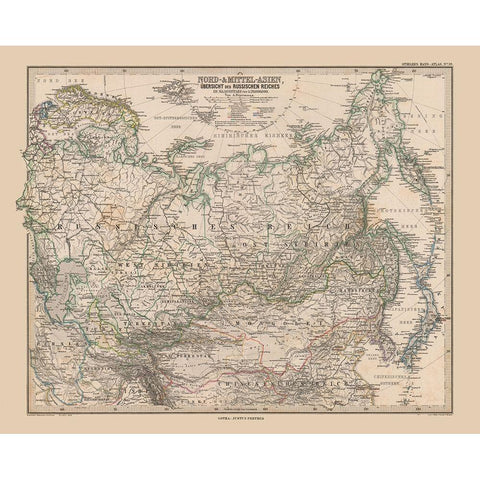 Asia Russia Overview - Stieler 1885 White Modern Wood Framed Art Print by Stieler