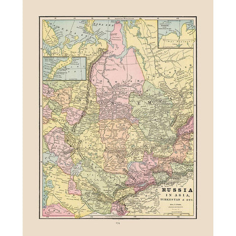 Russian Empire in Asia Russia - Cram 1892 Gold Ornate Wood Framed Art Print with Double Matting by Cram