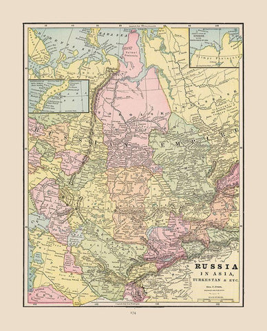 Russian Empire in Asia Russia - Cram 1892 Black Ornate Wood Framed Art Print with Double Matting by Cram