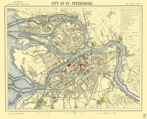 Saint Petersburg Russia Europe - Letts 1883 Black Ornate Wood Framed Art Print with Double Matting by Letts