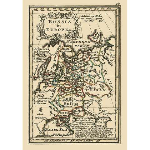 Europe Russia - Bowen 1758 White Modern Wood Framed Art Print by Bowen