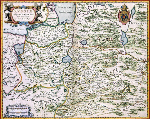 Western Russia Moscovia - Blaeu 1665 White Modern Wood Framed Art Print with Double Matting by Blaeu