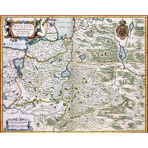 Western Russia Moscovia - Blaeu 1665 Gold Ornate Wood Framed Art Print with Double Matting by Blaeu