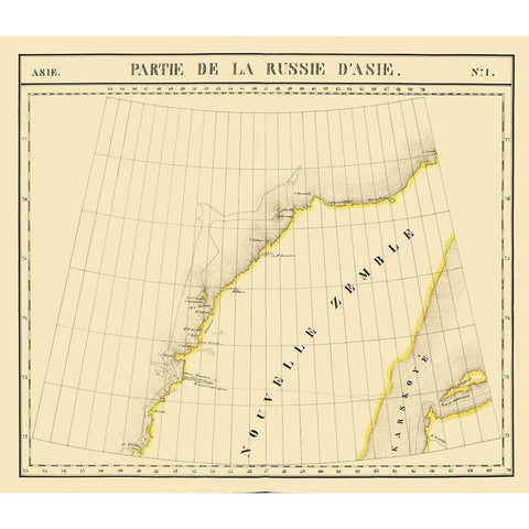 Novaya Zemlya Russia Asia - Vandermaelen 1827 Gold Ornate Wood Framed Art Print with Double Matting by Vandermaelen