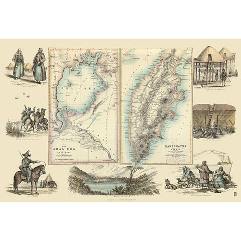 Aral Sea Kamtchatka Russia Asia - Fullarton 1872 Black Modern Wood Framed Art Print by Fullarton