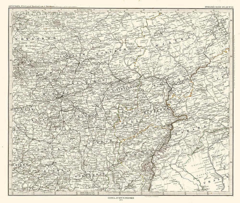 Europe Central Russia - Perthes 1873 White Modern Wood Framed Art Print with Double Matting by Perthes