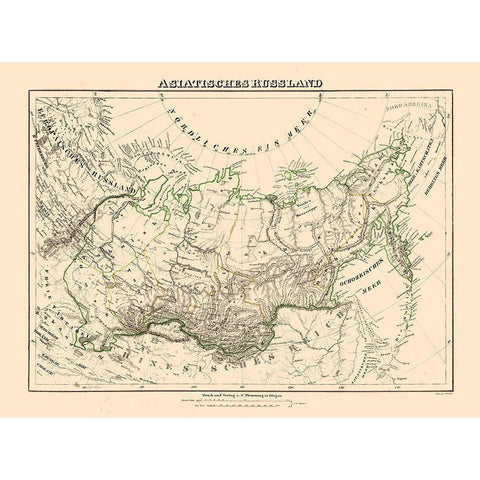 Asia Russia - Sohr 1875 White Modern Wood Framed Art Print by Sohr