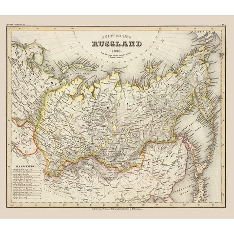 Asia Russia - Stich 1845 Black Modern Wood Framed Art Print with Double Matting by Stich