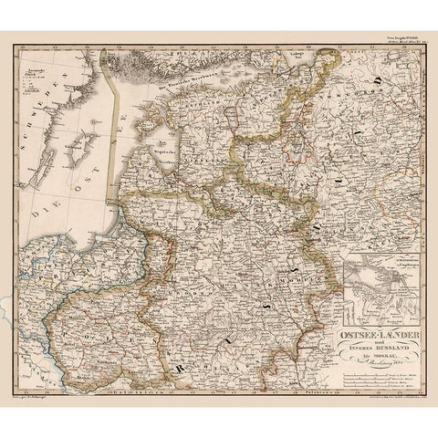 Western Russia - Stieler 1834 Gold Ornate Wood Framed Art Print with Double Matting by Stieler