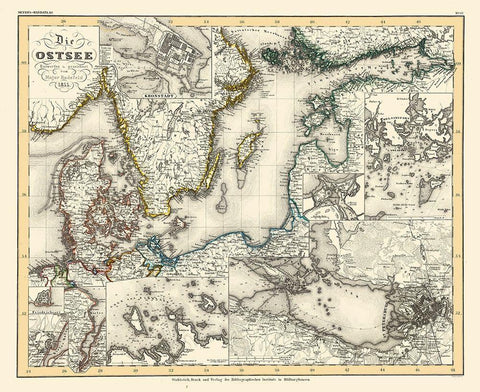 Baltic Sea Russia - Radefeld 1855 Black Ornate Wood Framed Art Print with Double Matting by Radefeld
