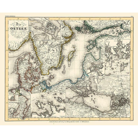 Baltic Sea Russia - Radefeld 1855 Gold Ornate Wood Framed Art Print with Double Matting by Radefeld