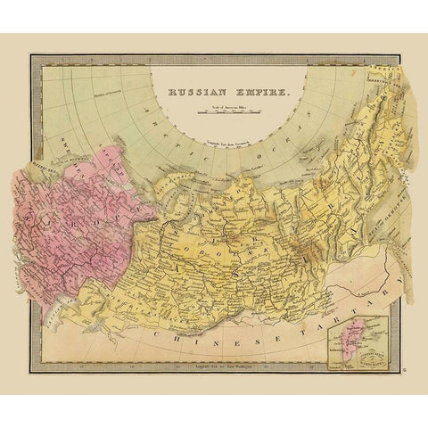 Russian Empire Europe Asia Russia - Greenleaf 1848 Gold Ornate Wood Framed Art Print with Double Matting by Greenleaf